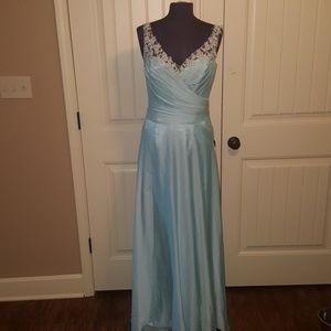 Floor length teal dress